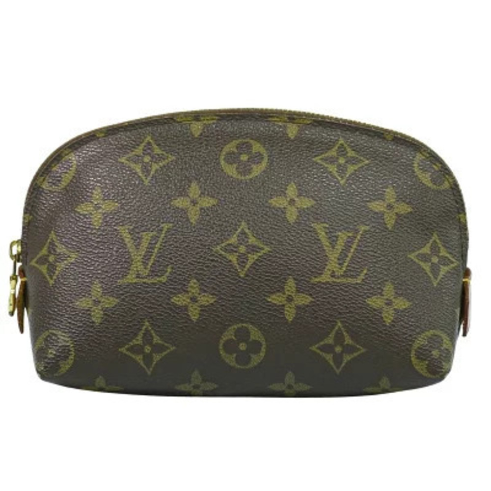 Louis Vuitton LV Pochette Cosmetic Monogram Pouch Canvas Leather Brown